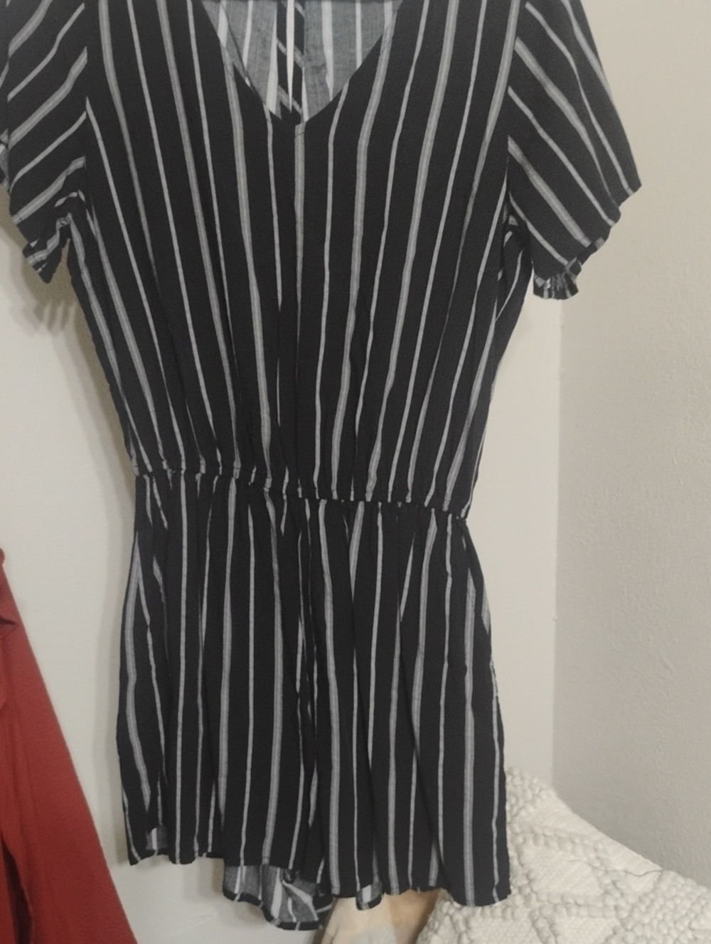 Old Navy Black and White Vertical Stripe Romper